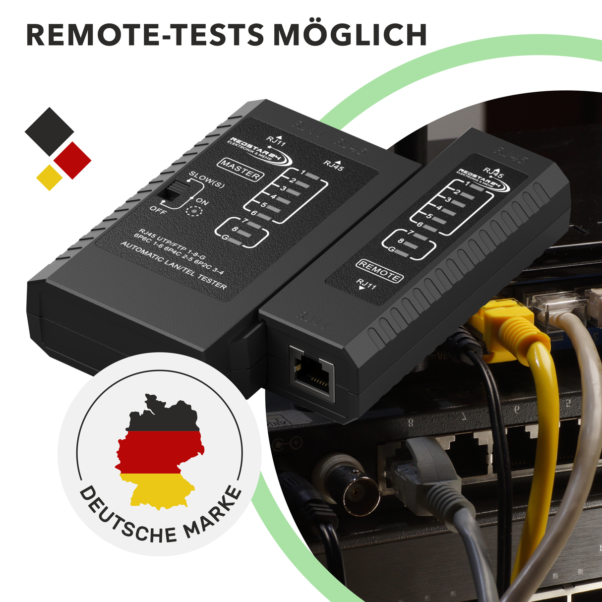 RedStar24 Netzwerktester – LAN Kabeltester für RJ45, RJ11, RJ12, ISDN & CAT6/CAT7/CAT8 Patchkabel
