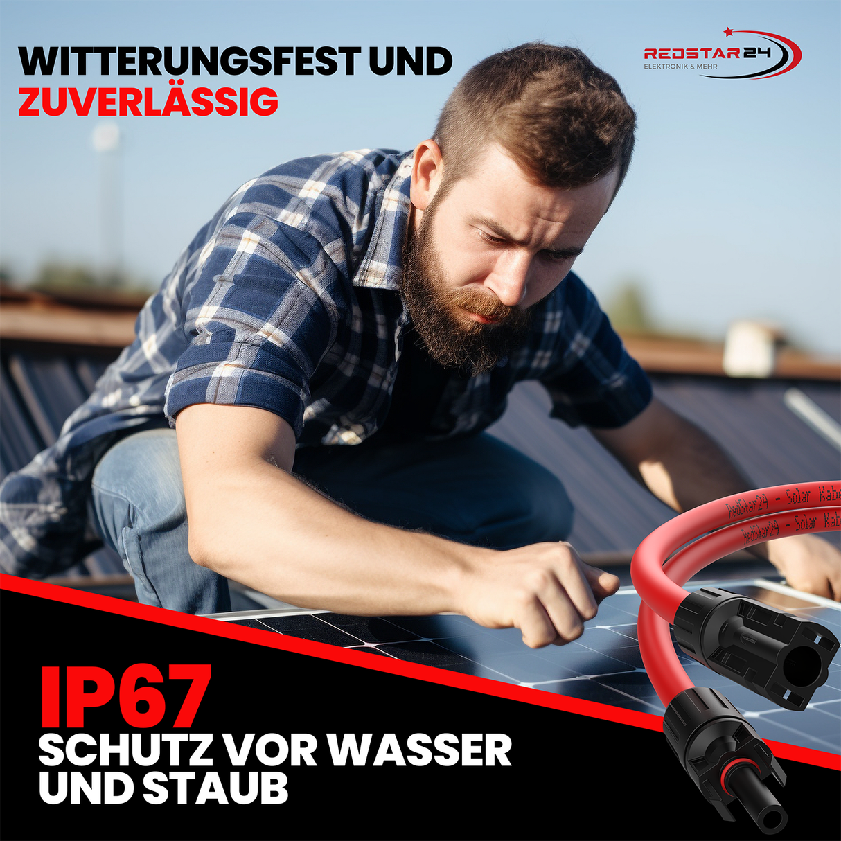 Solar-Werkzeugset RedStar24 – Crimpzange + 10 Paar Solarstecker IP67 für 2,5/4/6 mm²