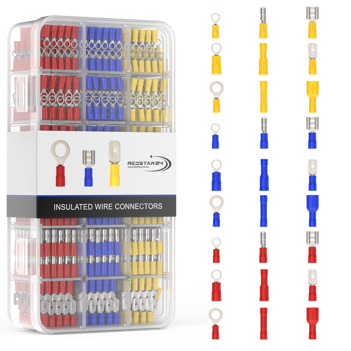 RedStar24 Kabelschuh-Set 700 Stück isolierte Steckverbinder in Sortierbox