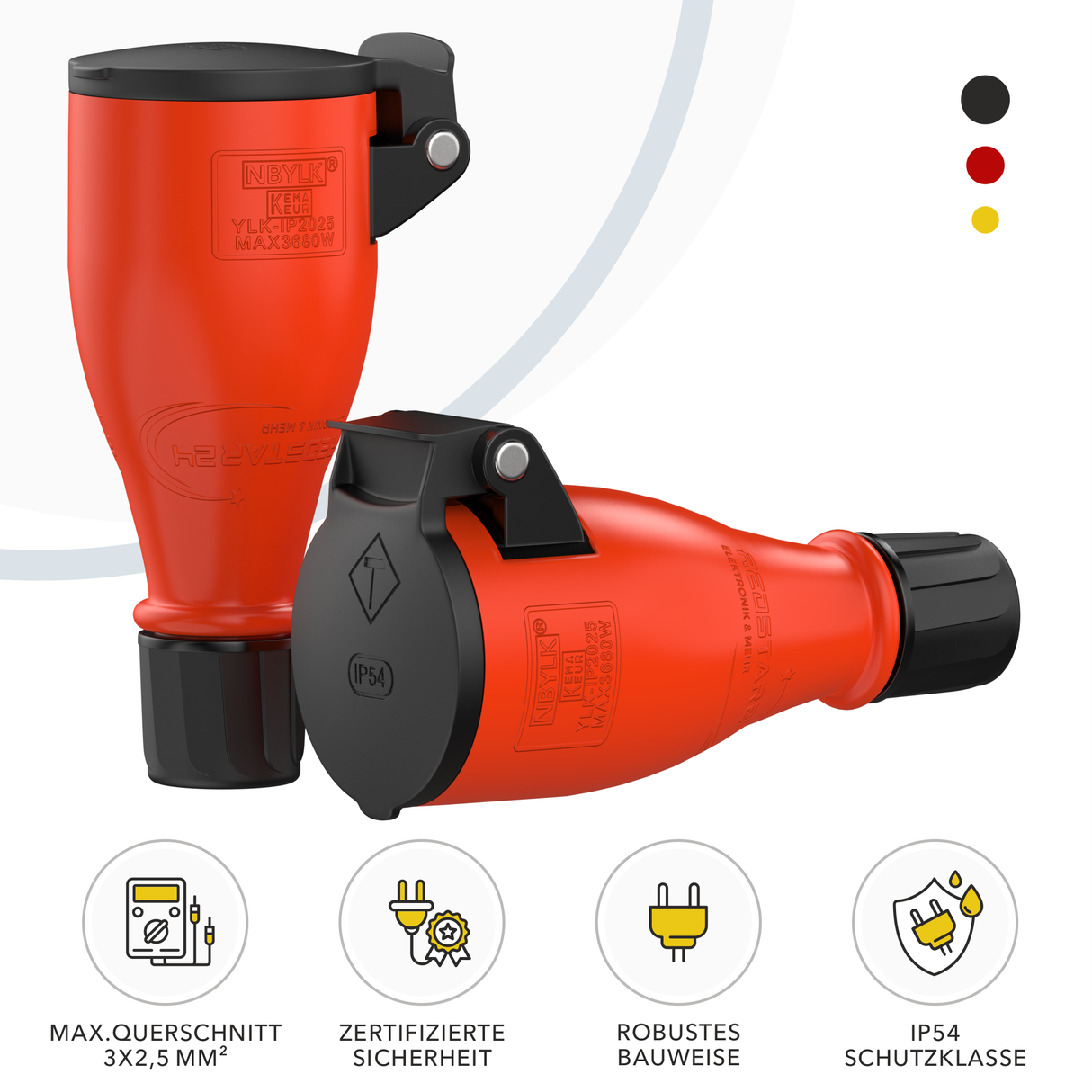 RedStar24 Schuko IP54 Schutzkontaktkupplung Set 1er bis 10er