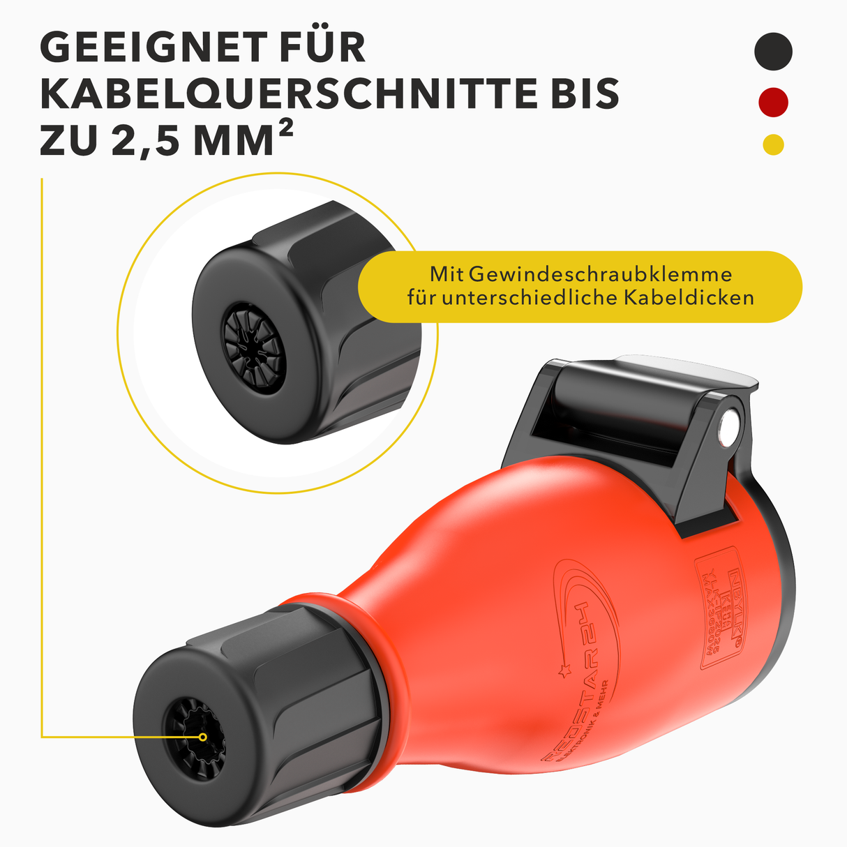 RedStar24 Schuko Schutzkontaktkupplung IP54 – Gummi-Steckdose mit Knickschutztülle für Verlängerungskabel & Outdoor-Einsatz – 1er, 2er, 4er, 10er Set