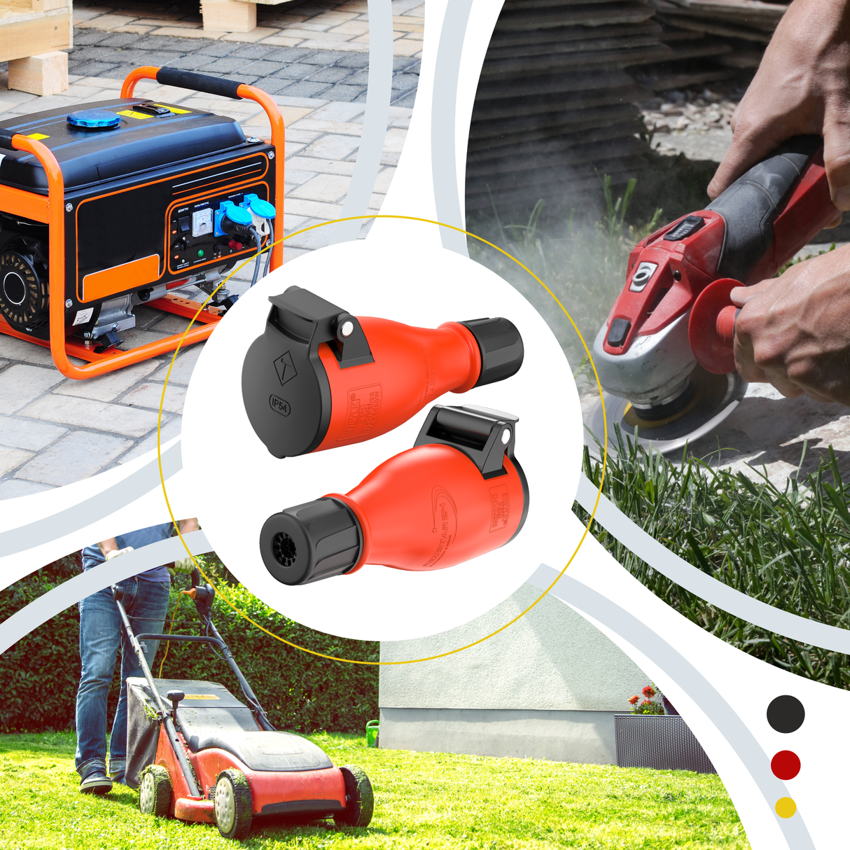 RedStar24 Schuko Schutzkontaktkupplung IP54 – Gummi-Steckdose mit Knickschutztülle für Verlängerungskabel & Outdoor-Einsatz – 1er, 2er, 4er, 10er Set