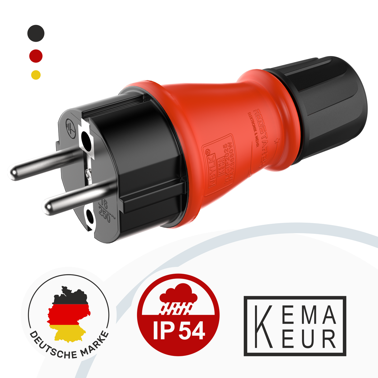 Robuster Schuko Gummi Stecker Outdoor schwarz-rot RedStar24
