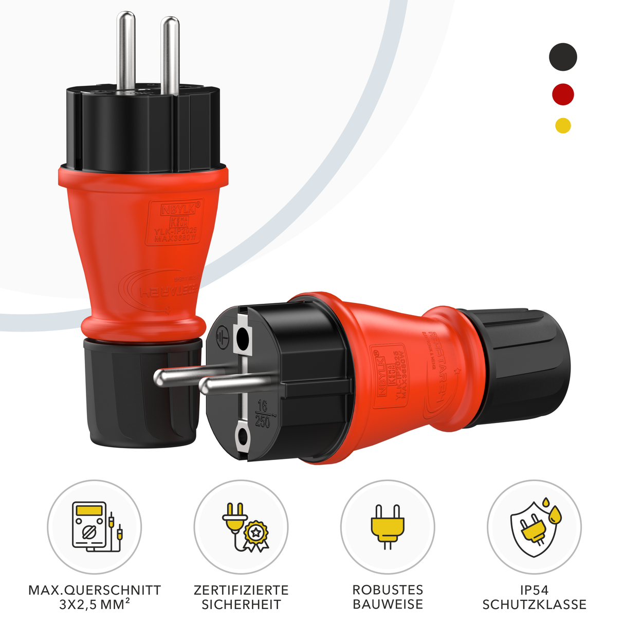 RedStar24 Schuko Stecker 1er bis 4er Set für Kabelreparaturen
