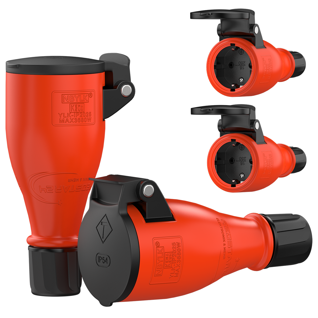 Schuko Kupplung mit Knickschutztülle für Verlängerungskabel IP54