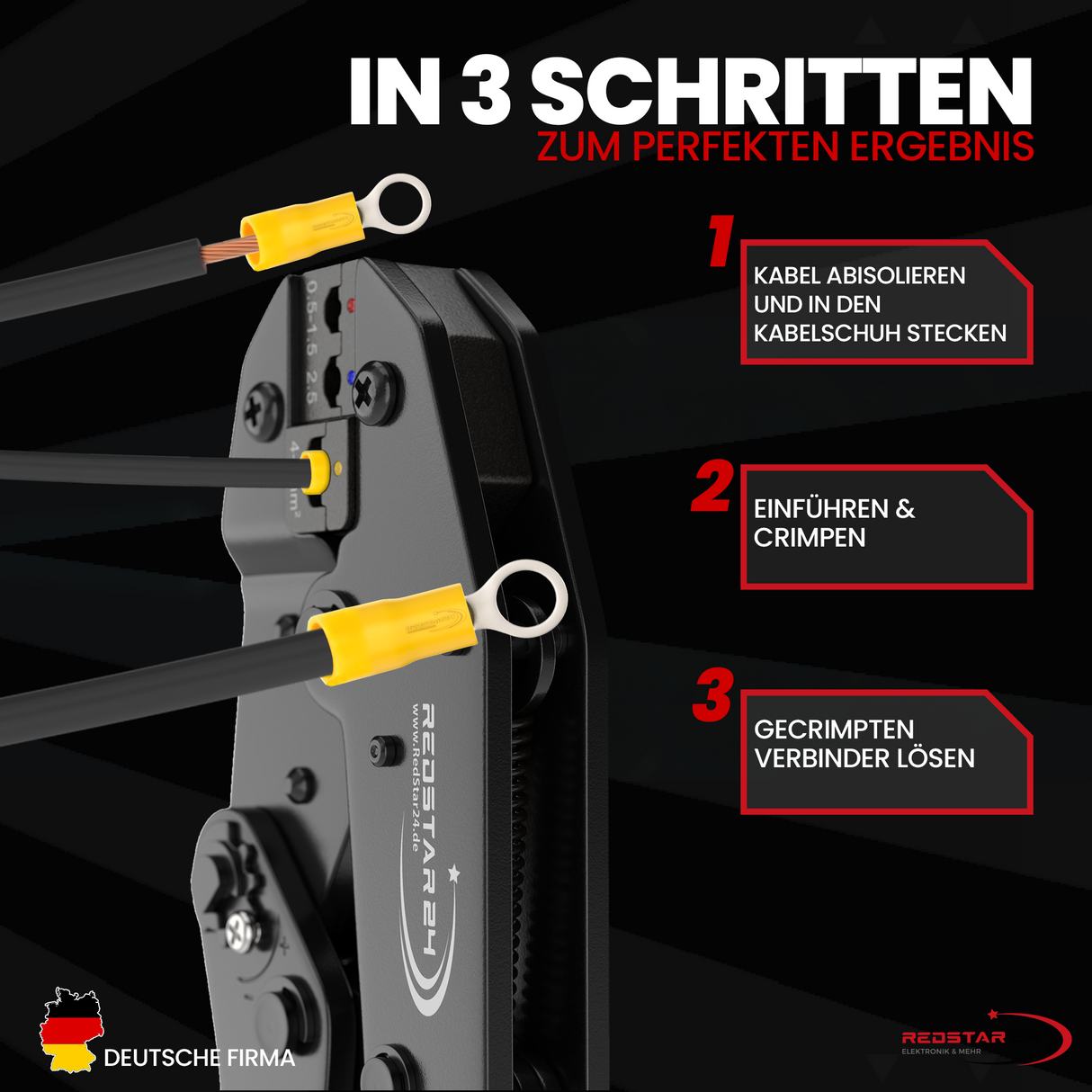Kabelschuhzange 0,5–6 mm² mit präziser Ratschenmechanik