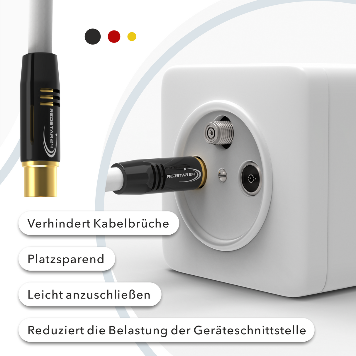 Antennenkabel Digital TV Kabel 135 dB Koax Stecker auf Stecker VERGOLDET HD 4K UHD 3D – Schwarz/Weiß – 1m bis 30m