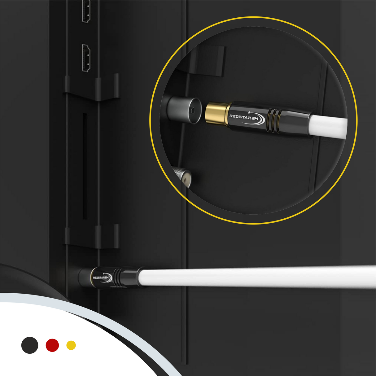 Antennenkabel Digital TV Kabel 135 dB Koax Stecker auf Stecker VERGOLDET HD 4K UHD 3D – Schwarz/Weiß – 1m bis 30m