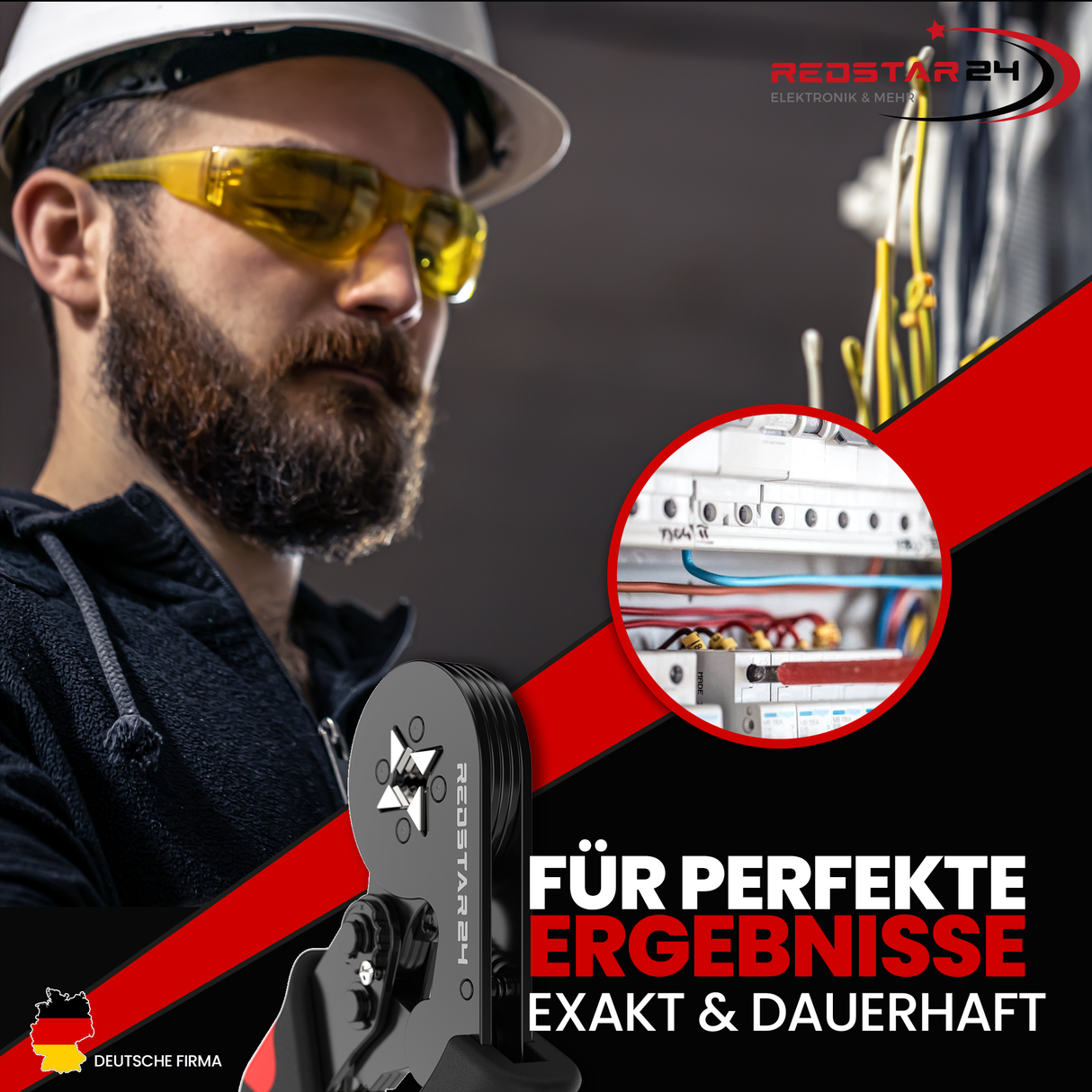 RedStar24 Crimpzange-Set 1800 Aderendhülsen (0,5–10 mm²) – Aderendhülsenzange mit Ratschenfunktion