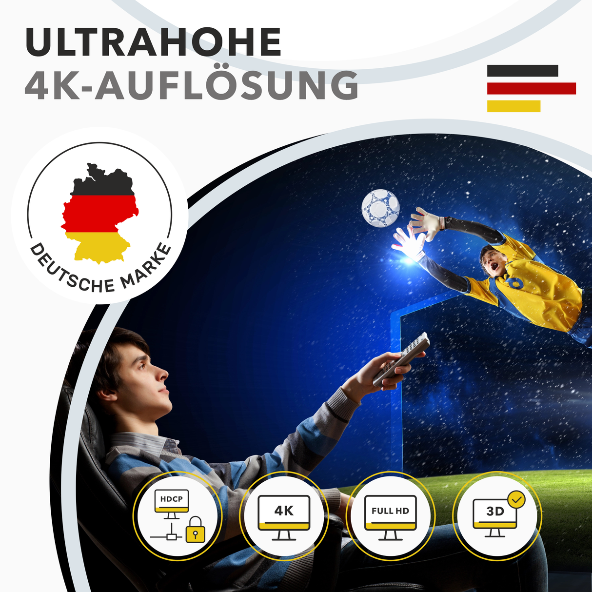 RedStar24 HDMI Splitter 4K 60Hz – 1 Eingang 2 Ausgänge Aluminium