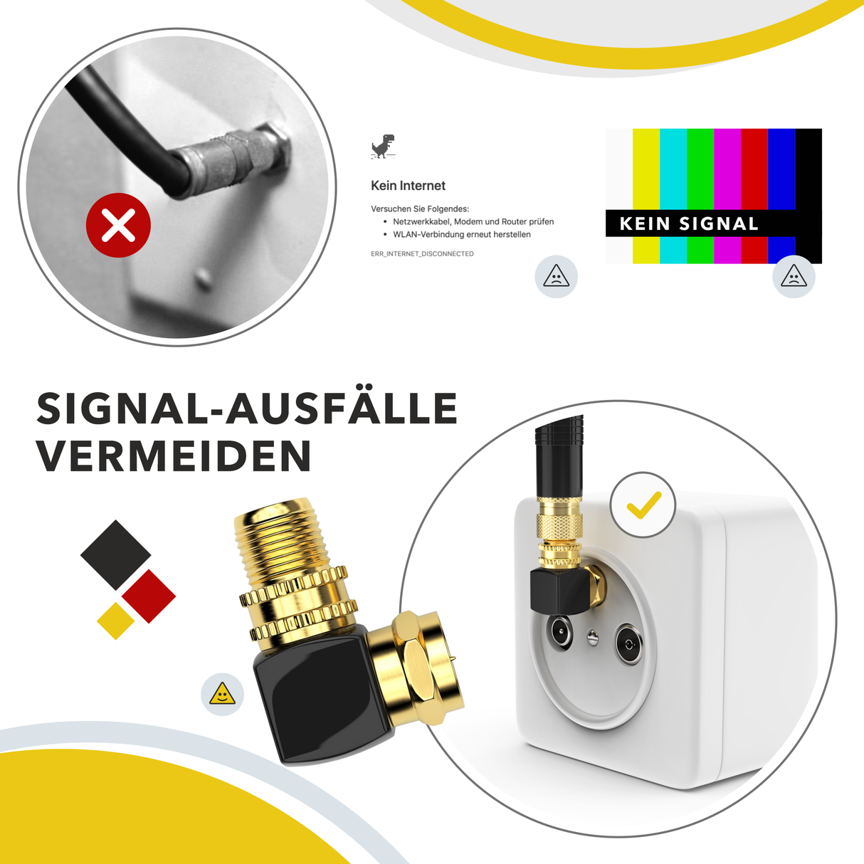 RedStar24 SAT Winkeladapter 90° – F-Stecker auf F-Buchse – vergoldet – 2er/4er/10er Set