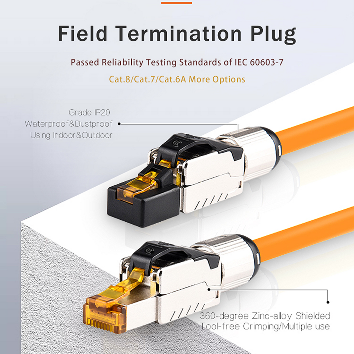 RJ45 Stecker werkzeuglos Cat.8.1 – 1er / 2er / 4er / 10er / 12er Set – LAN Netzwerkstecker geschirmt für Cat 6/7/8 Verlegekabel – 40 Gbit/s