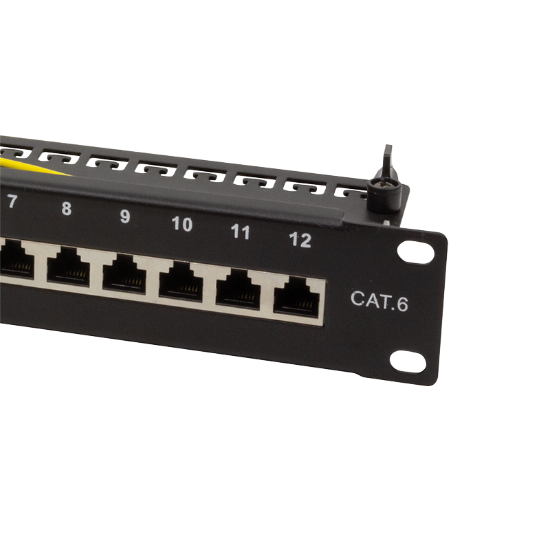 LogiLink Patchpanel Cat.6 – 12-Port RJ45, geschirmt, 10 Zoll Rack, Zugentlastung, Schwarz (RAL 7035)