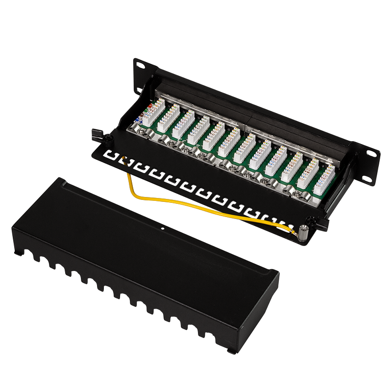 LogiLink Patchpanel Cat.6 – 12-Port RJ45, geschirmt, 10 Zoll Rack, Zugentlastung, Schwarz (RAL 7035)