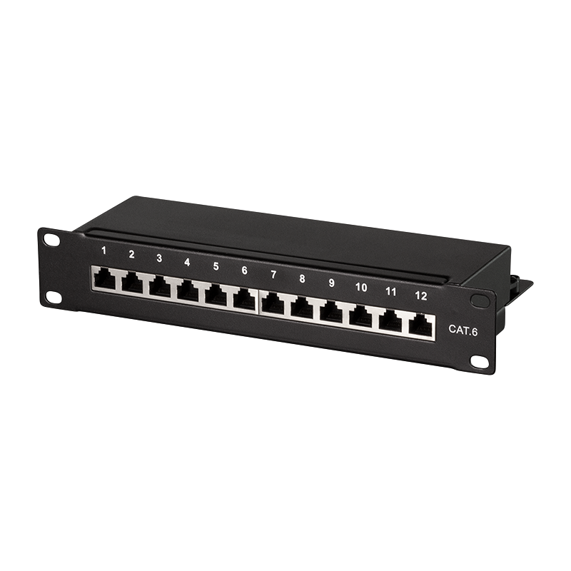 LogiLink Patchpanel Cat.6 – 12-Port RJ45, 10 Zoll, Schwarz (RAL 7035)