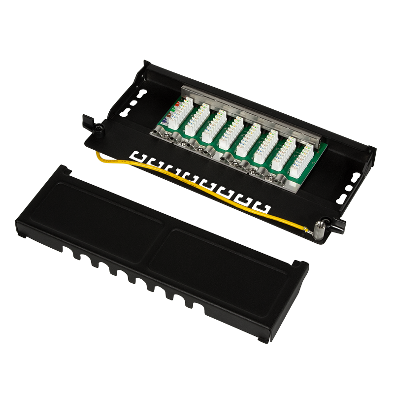 LogiLink Patchpanel Cat.6A – 8-Port RJ45, geschirmt, kompakt für Wand- & Desktopmontage, PoE/PoE+/PoE++, Schwarz (RAL 9005)
