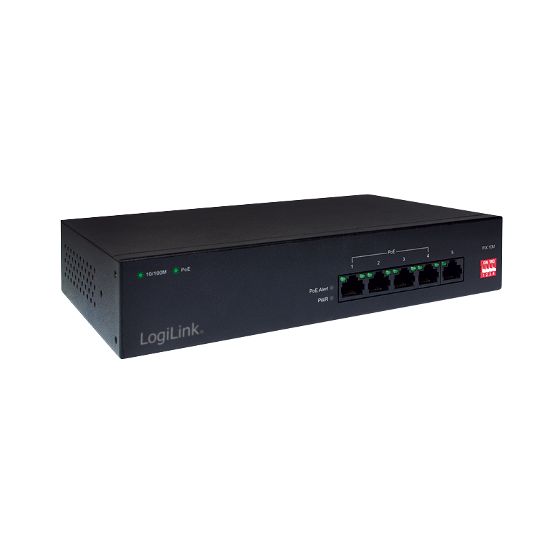 PoE Switch mit 5 RJ45 Ports & 30 W pro Port – LogiLink