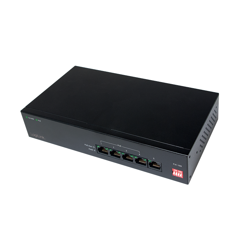 LogiLink 5-Port PoE Switch NS0098 – Fast Ethernet Switch mit PoE+, 30 W je Port, IEEE 802.3at/af, Plug & Play