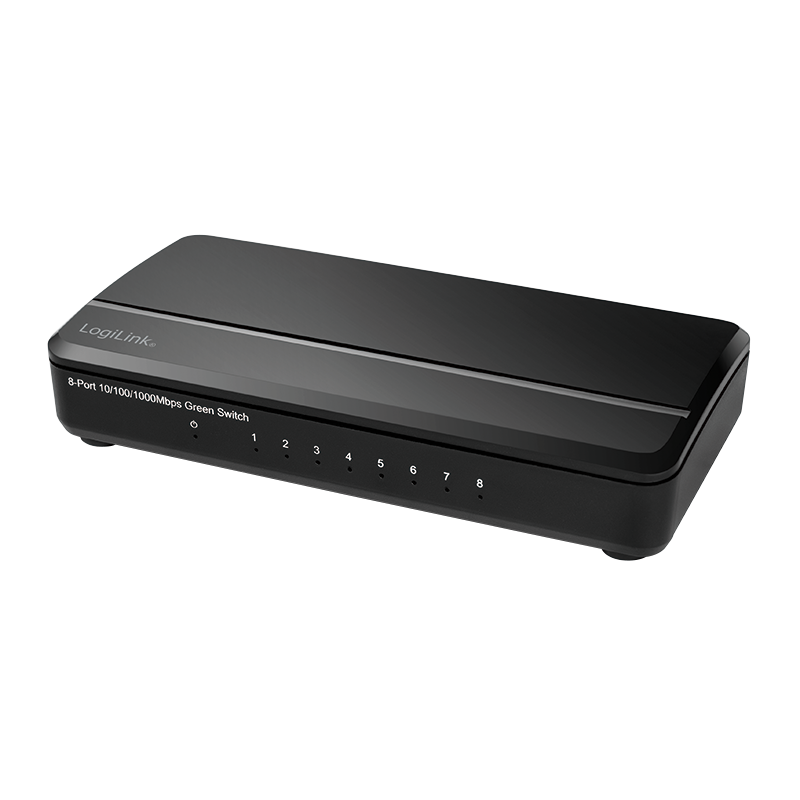 LogiLink 8-Port Gigabit Desktop Switch NS0106 – Ethernet Netzwerk Switch, 10/100/1000 Mbit/s, energieeffizient, Plug & Play