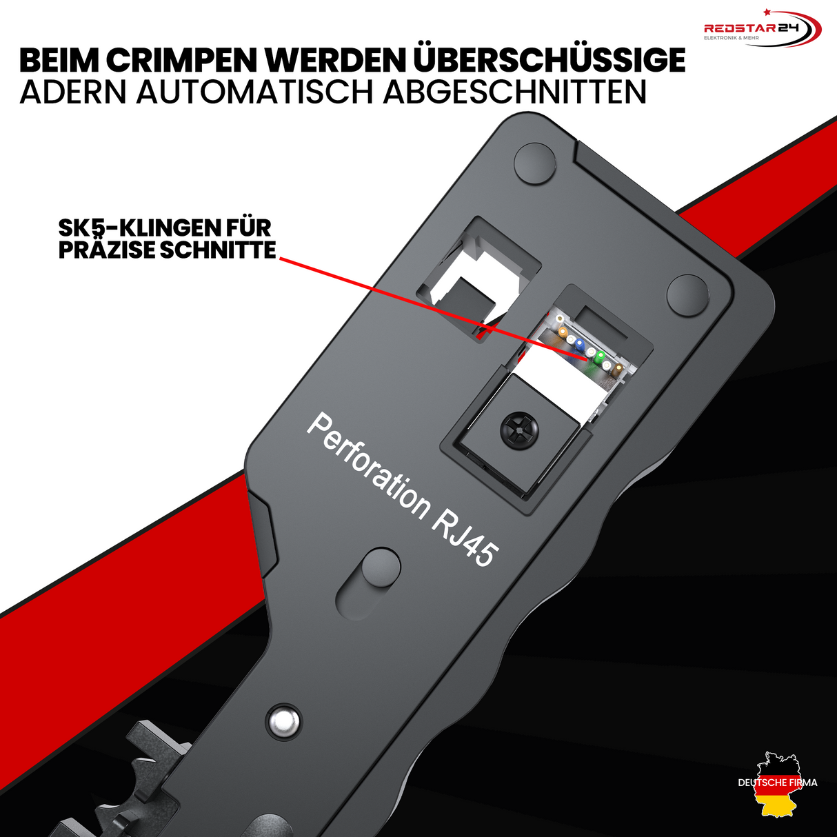 RedStar24 RJ45 Pass-Through Crimpzange – Netzwerk Crimpzange für CAT5e, CAT6, CAT6a & CAT7