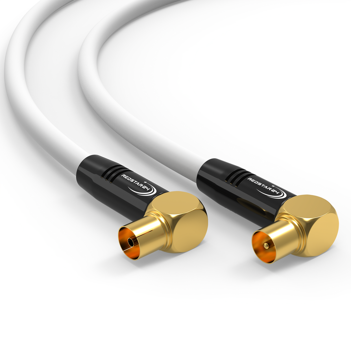 RedStar24 Antennenkabel 135 dB Doppel-Winkel Koax Stecker Buchse – Weiß