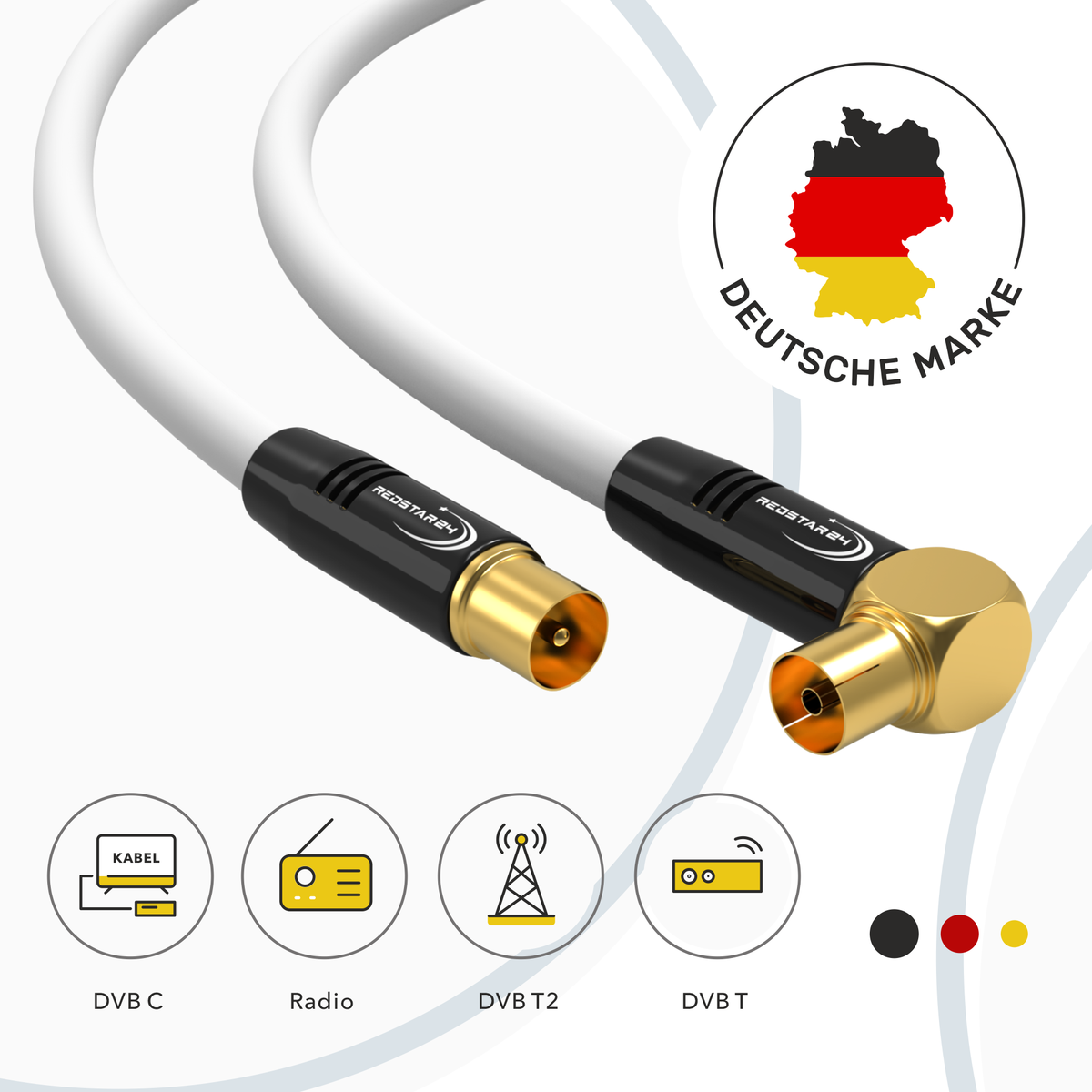 RedStar24 Câble d'antenne coaxial 135dB – HDTV, TNT, Radio, DAB, 4K UHD
