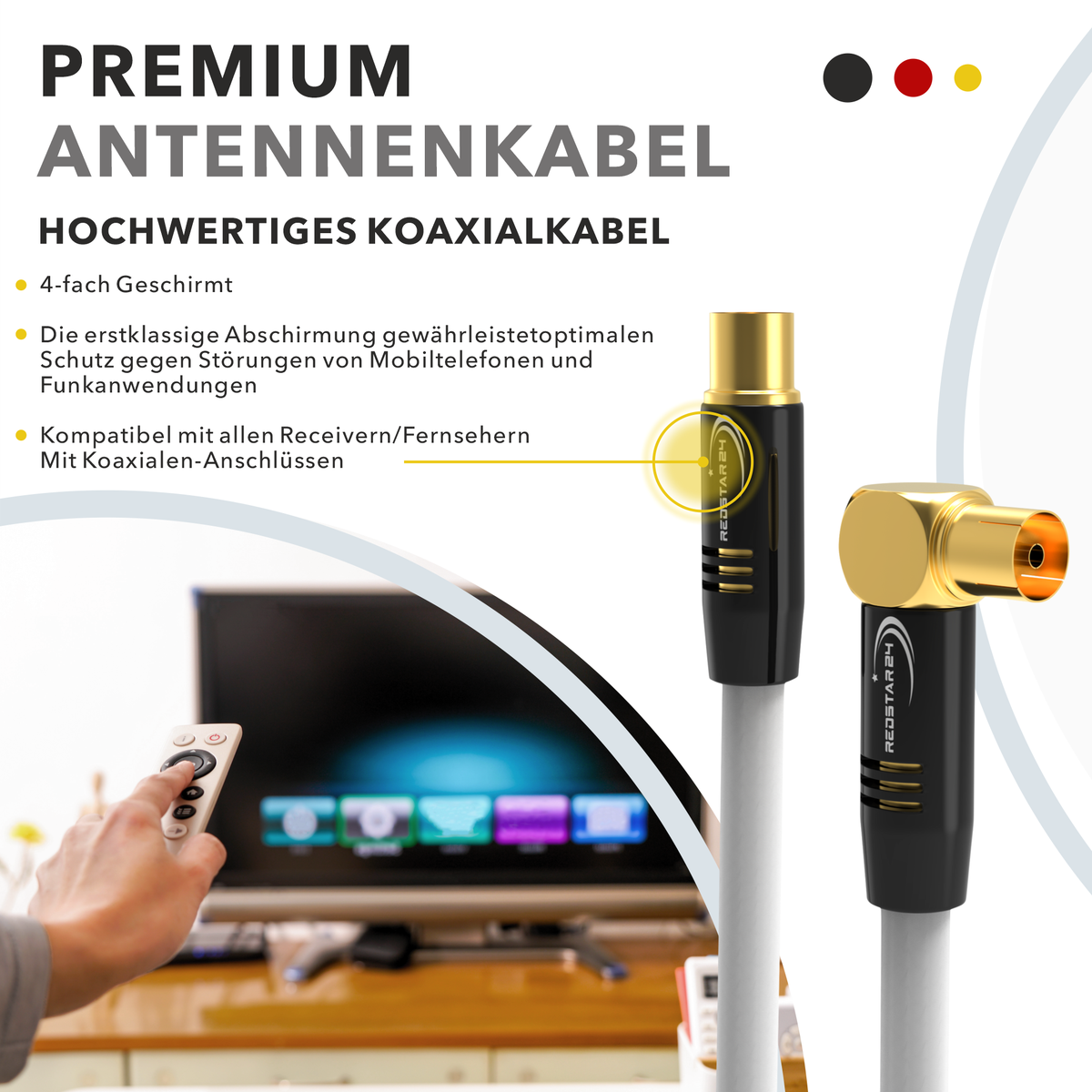 RedStar24 Câble d'antenne coaxial 135dB – HDTV, TNT, Radio, DAB, 4K UHD