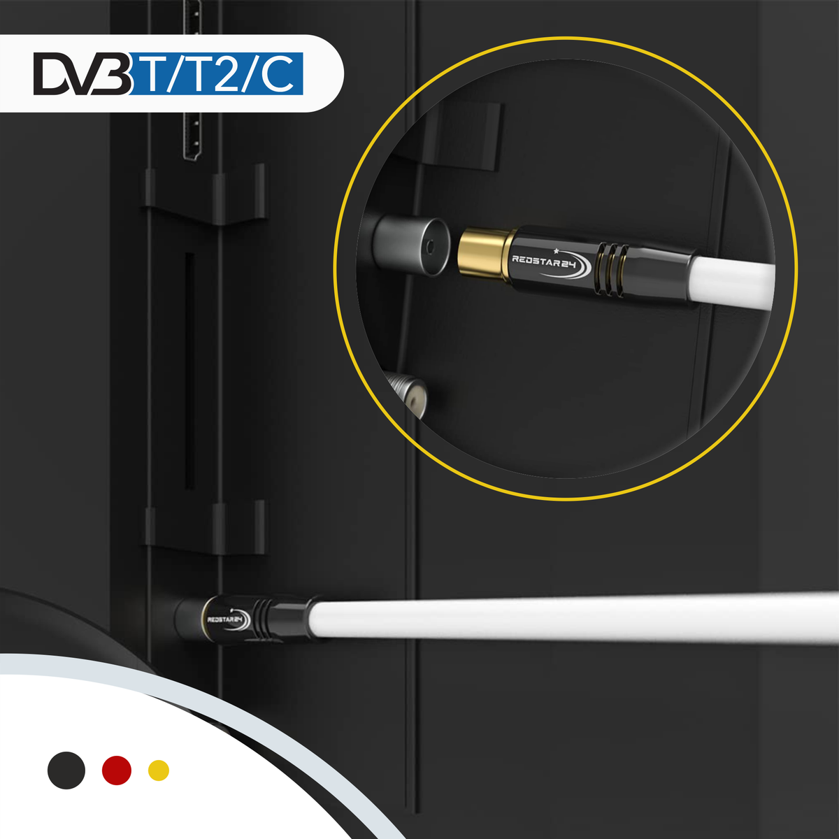 RedStar24 Câble d'antenne coaxial 135dB – HDTV, TNT, Radio, DAB, 4K UHD