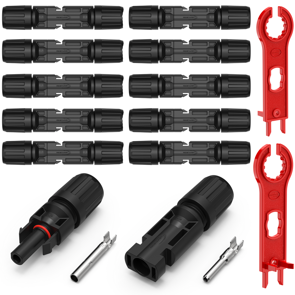 Solar connector set (m/f) for photovoltaics – 6/10/12 pieces including 2 spanners