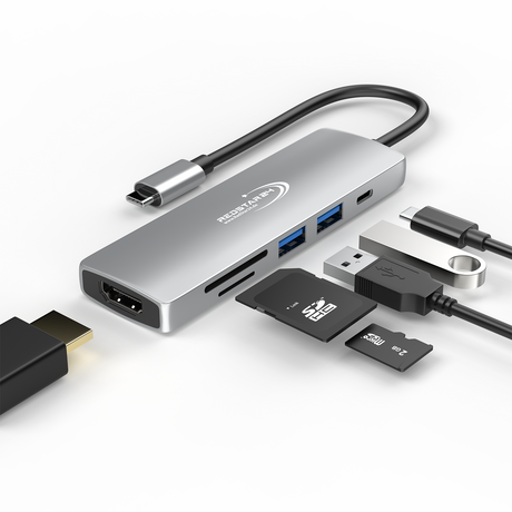 RedStar24 USB C Hub 6-in-1 Adapter in Space Grau – HDMI 4K & USB 3.0 Ports
