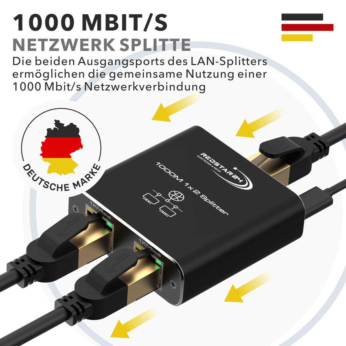 LAN Splitter 2-Port Aluminiumgehäuse – RedStar24