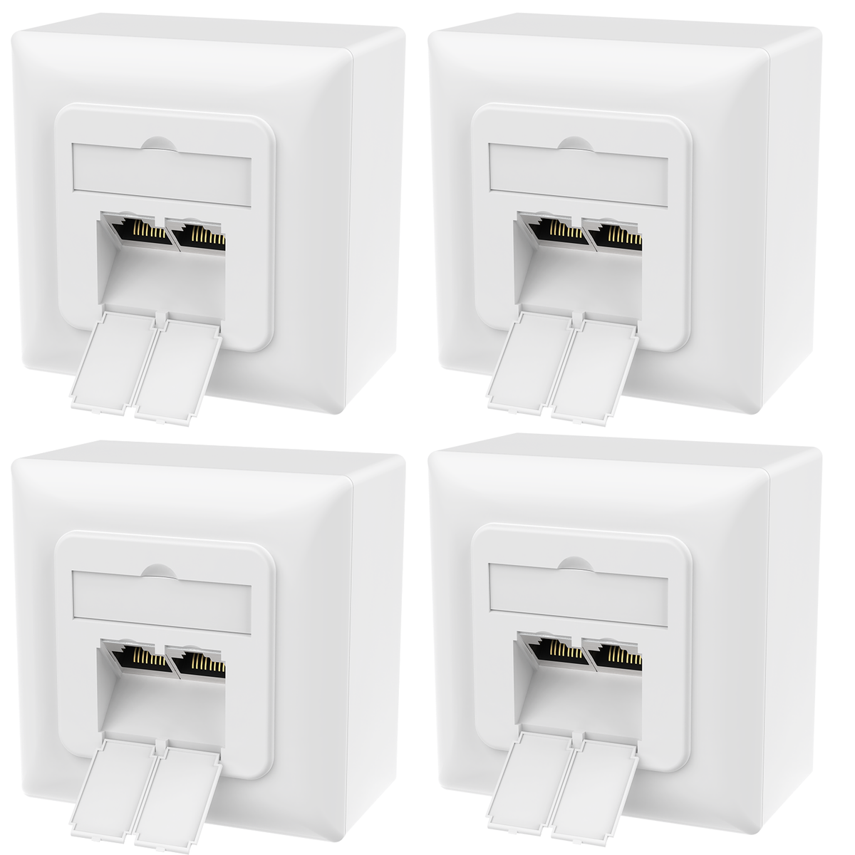RedStar24 Prise réseau Cat6A – 2 ports RJ45, blindée – Lot de 1 / 2 / 4 – Prise LAN pour montage en saillie et encastré, 10 Gbit/s, compatible PoE