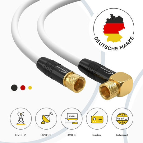 Koaxial Sat Kabel HDTV 4K UHD – 90° F-Winkelstecker auf F-Stecker – 5-fach geschirmt