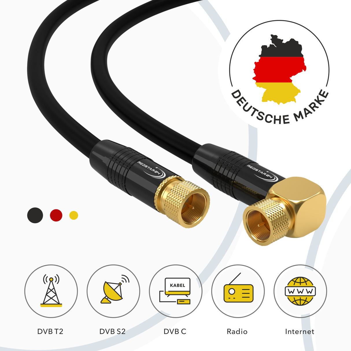 RedStar24 SAT Antennenkabel 135 dB mit F-Stecker – 1x gerade, 1x gewinkelt