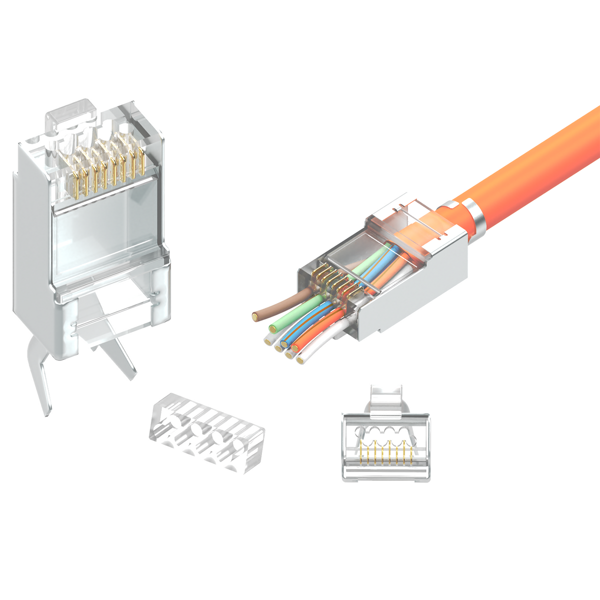Cat.7 LAN Stecker Set mit Knickschutztüllen &amp; Einfädelhilfe – RedStar24