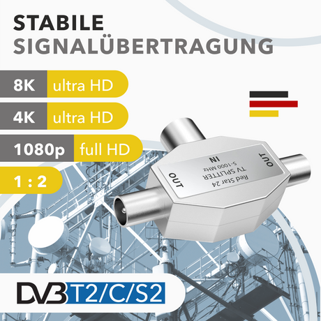 RedStar24 Antennen-Splitter 2-Wege für DVB-T2 und Kabel-TV