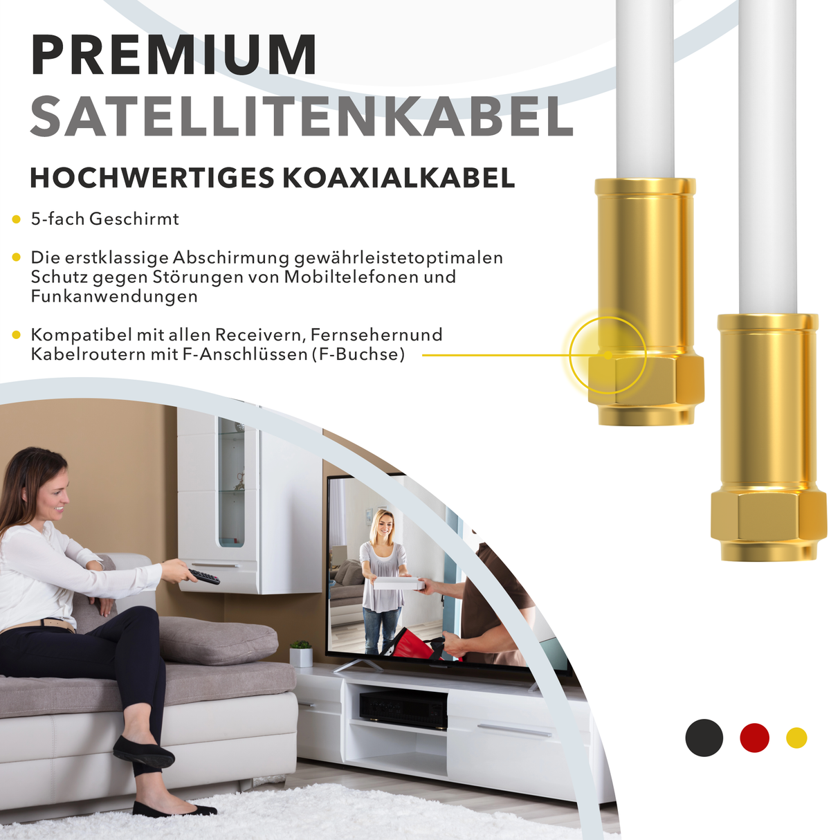 Sat Antennenkabel 135 dB – DVB-S2 / DVB-C Anschluss – schwarz/weiß