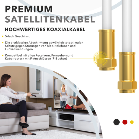 Sat Antennenkabel 135 dB – DVB-S2 / DVB-C Anschluss – schwarz/weiß