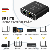 RedStar24 LAN Splitter 1 auf 2 – Gigabit Ethernet Splitter 2-Port Netzwerkverteiler, Aluminium Gehäuse, Plug & Play