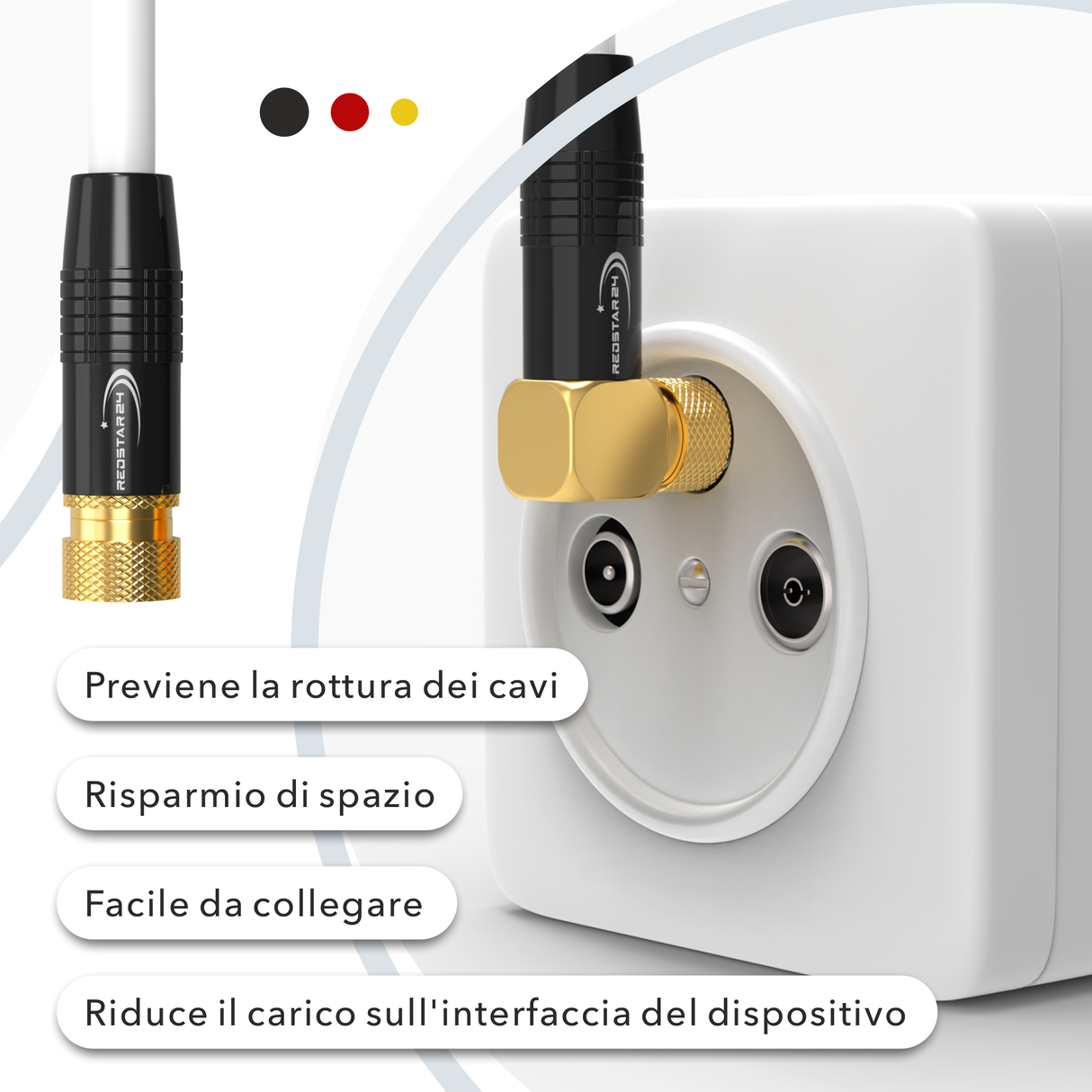 RedStar24 SAT Kabel 135 dB – 1x 90° F-Winkelstecker + 1x F-Stecker – Satellitenkabel / Antennenkabel – UHD, DVB-S2, DVB-C, Kabelinternet – Schwarz/Weiß – 1m bis 20m