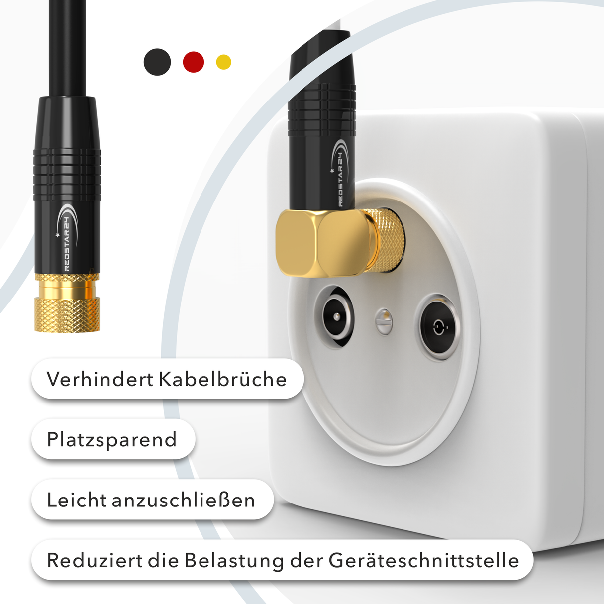 F-Stecker mit 90° Winkel – ideal für enge Räume hinter TV oder Receiver