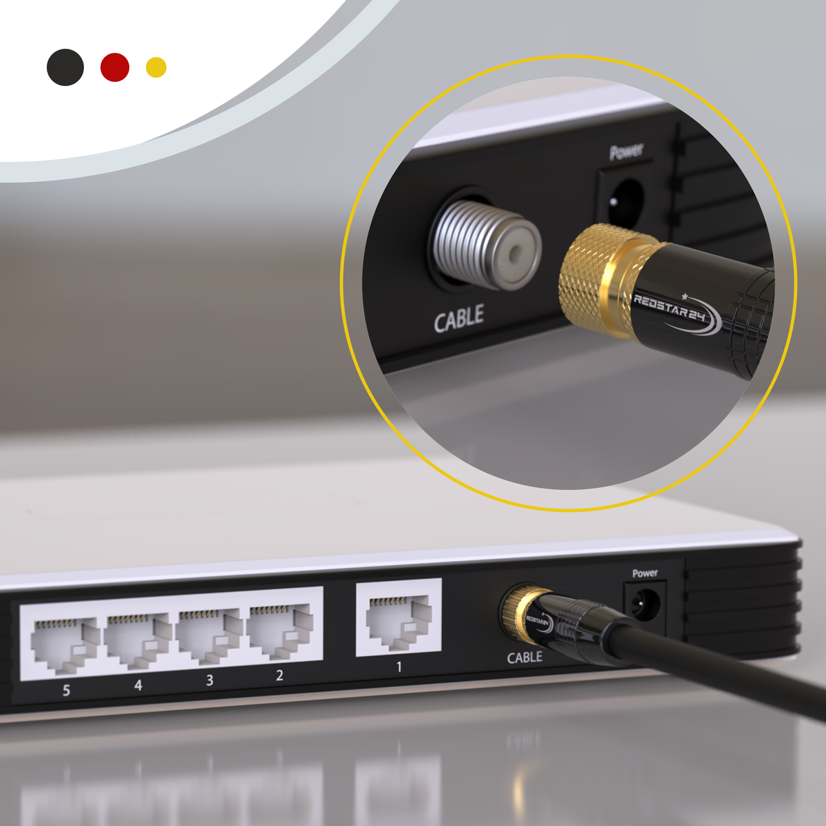 RedStar24 SAT Cable 135 dB – 1x 90° F-angle connector + 1x F-connector – Satellite cable / antenna cable – UHD, DVB-S2, DVB-C, cable internet – Black/White – 1m to 20m