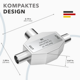 RedStar24 Antennen-Verteiler 2-fach – TV Splitter T-Adapter – IEC Kupplung auf 2x IEC Stecker – DVB-T, Kabel-TV, BK – Vollmetallgehäuse