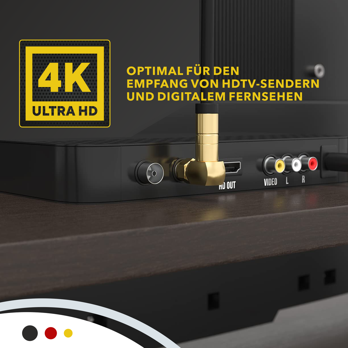 RedStar24 SAT Antennenkabel 135 dB – 2x 90° F-Winkelstecker – HDTV, DVB-S/S2, DVB-C, Kabelinternet, UHD, vergoldet – Schwarz/Weiß – 1m bis 20m