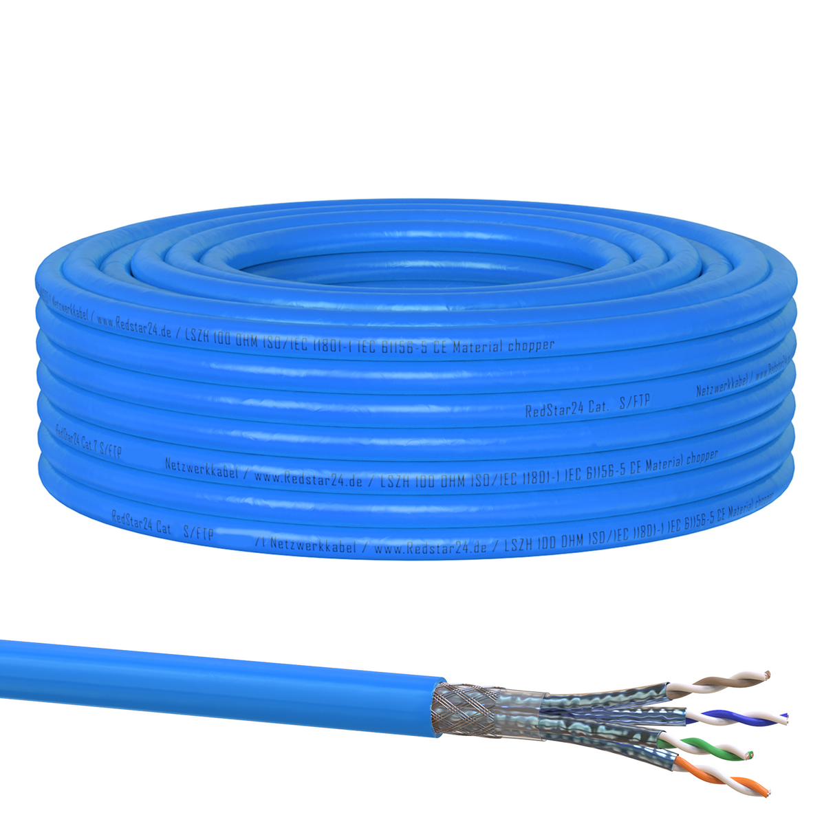 RedStar24 CAT 8 Netzwerkkabel Verlegekabel S/FTP PiMF – 2000 MHz, 40 Gbit/s (10m–100m)