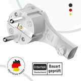 RedStar24 Schutzkontakt Winkelstecker extra flach 8 mm – Schuko Stecker CEE 7/7 mit Klapp-Griff – Weiß/Schwarz – 1er bis 10er Set