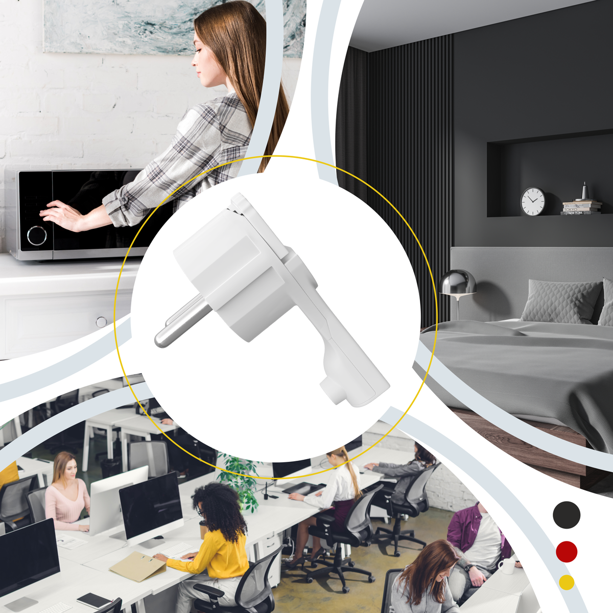 RedStar24 protective contact angle plug extra flat 8 mm – Schuko plug CEE 7/7 with folding handle – White/Black – Set of 1 to 10