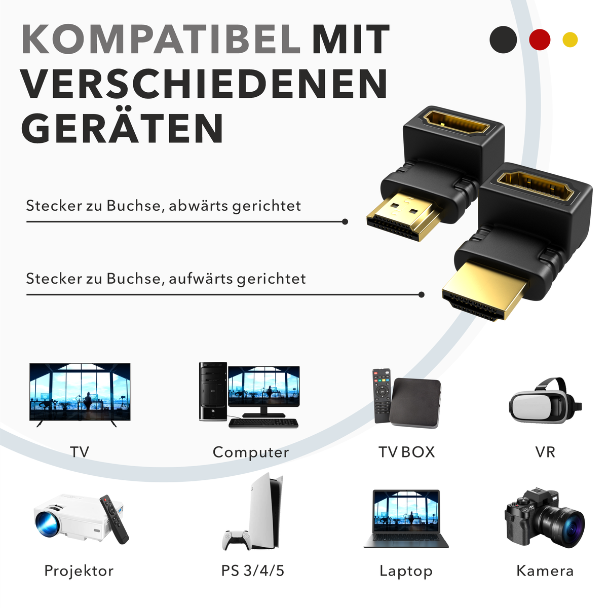 RedStar24 HDMI Winkelstecker Set – 2 Stück 90° und 270°