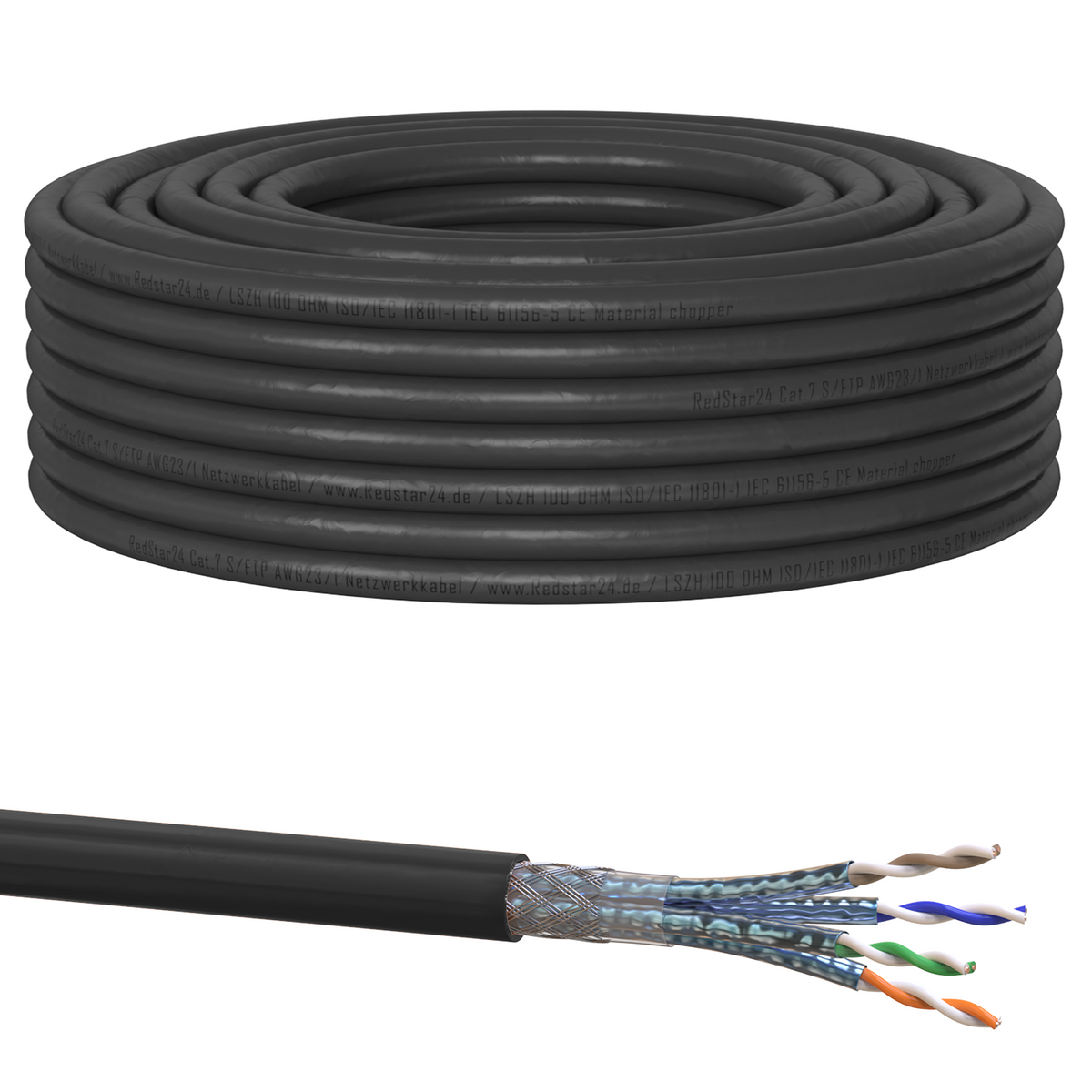 RedStar24 CAT 7 underground cable outdoor network cable – installation cable S/FTP, UV-resistant, 10 Gbit/s (5m–500m)