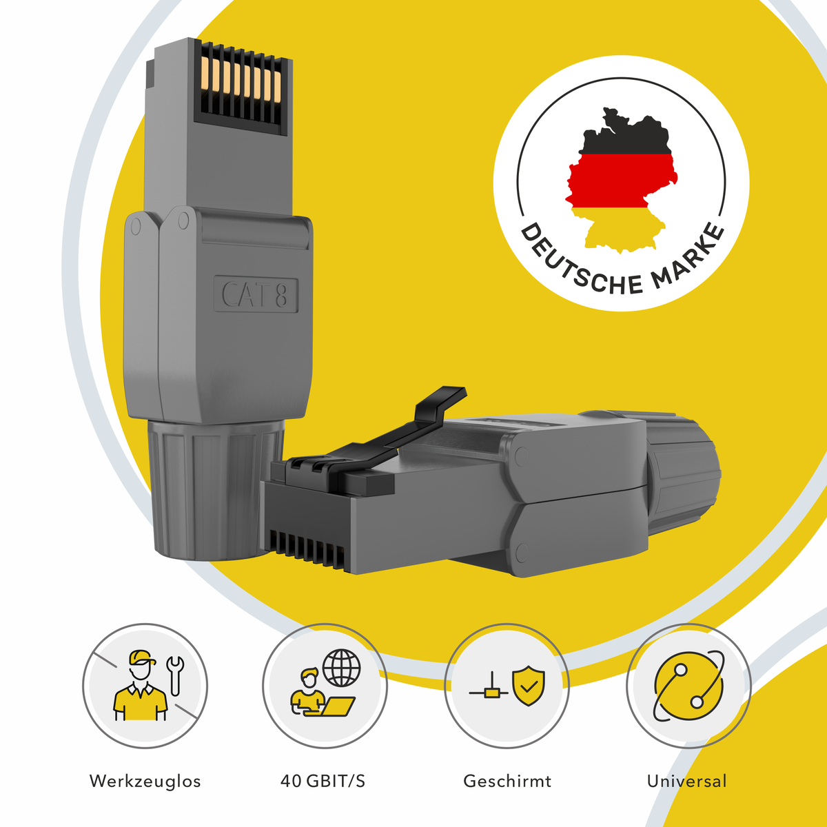 Werkzeugloser RJ45 Netzwerkstecker Cat.8 – 40 Gbit/s